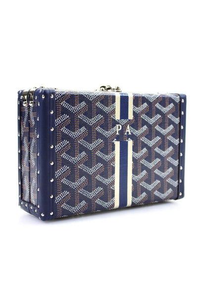 Goyard Women's Leather Trim Goyardine Minaudière Trunk Crossbody Bag Blue