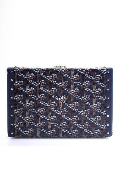 Goyard Women's Leather Trim Goyardine Minaudière Trunk Crossbody Bag Blue