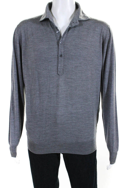 Domenico Vacca Mens Half Button Down Crew Neck Sweater Gray Wool Size EUR 58