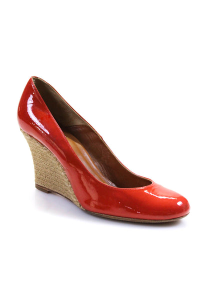 Lanvin Women's Round Toe Slip-On Patent Leather Espadrille Shoes Red Size 40