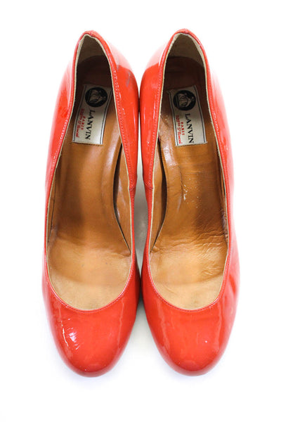 Lanvin Women's Round Toe Slip-On Patent Leather Espadrille Shoes Red Size 40