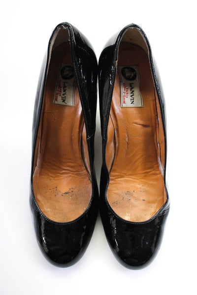 Lanvin Women's Round Toe Patent Leather Espadrille Wedge Shoes Black Size 10