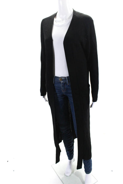 h.one Womens Black Open Knit Long Sleeve Open Front Cardigan Sweater Top Size S