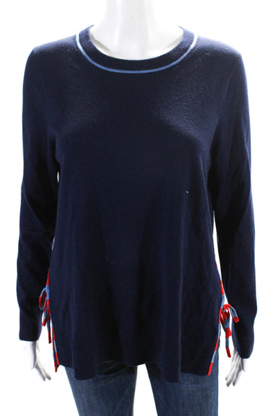 J Crew Womens Navy Merino Wool Tie Sides Long Sleeve Sweater Top Size M