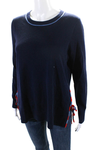 J Crew Womens Navy Merino Wool Tie Sides Long Sleeve Sweater Top Size M