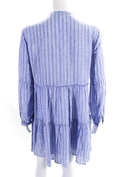 Rails Womens Blue Linen Striped Tie V-Neck Long Sleeve A-line Dress Size XS