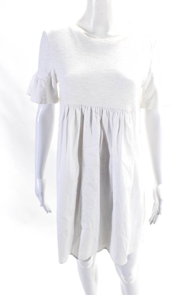 English Factory Womens White Cotton Crew Neck Short Sleeve A-Line Dress Size S