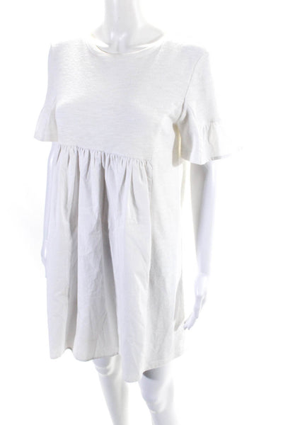 English Factory Womens White Cotton Crew Neck Short Sleeve A-Line Dress Size S