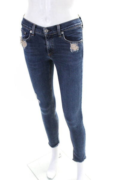 Rag & Bone Womens Cotton Denim Distressed Skinny Leg Ankle Jeans Blue Size 27