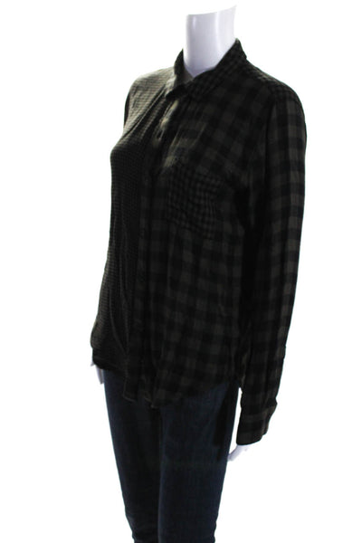 Rails Womens Hunter Mixed Check Print Button Long Sleeve Top Olive Green Size S