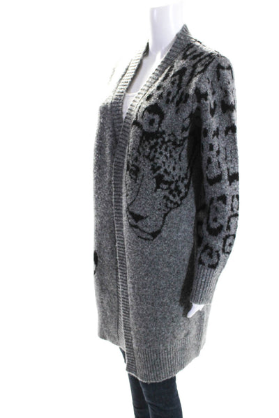 Anthropologie Womens Animal Print Knitted Textured Open Cardigan Gray Size XS