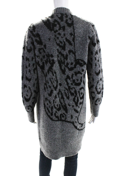 Anthropologie Womens Animal Print Knitted Textured Open Cardigan Gray Size XS