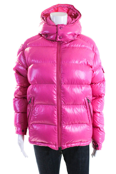 Moncler Women's Hood Long Sleeves Full Zip Pockets Puffer Coat Pink Size 1