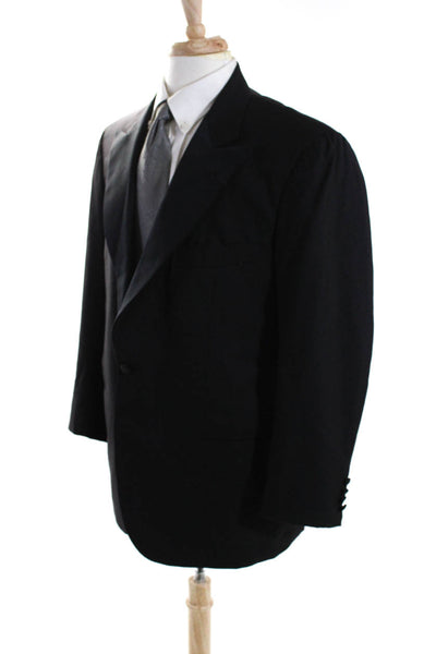 Kiton Mens Wide Lapel Single Button Blazer Jacket Black Wool Size EUR 52