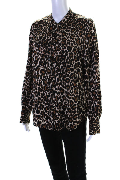 J Crew Womens Silk Animal Print Collared Long Sleeve Buttoned Top Brown Size 6