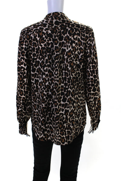 J Crew Womens Silk Animal Print Collared Long Sleeve Buttoned Top Brown Size 6