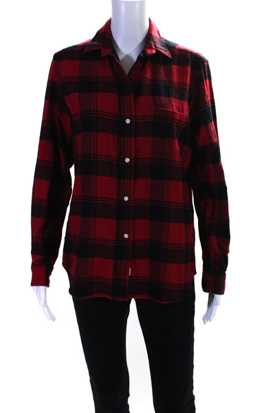 Grayson Womens Cotton Check Print Buttoned Long Sleeve Collared Top Red Size 2