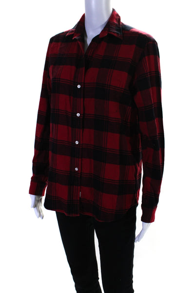 Grayson Womens Cotton Check Print Buttoned Long Sleeve Collared Top Red Size 2