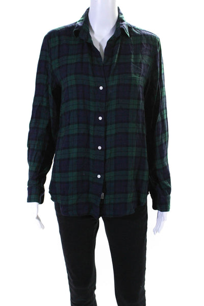 Grayson Womens Plaid Print Buttoned Long Sleeve Collared Casual Top Green Size 2