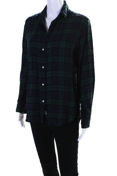 Grayson Womens Plaid Print Buttoned Long Sleeve Collared Casual Top Green Size 2