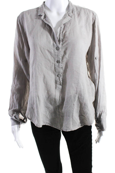 Enza Costa Womens Cotton Long Sleeve Button Up Pullover Blouse Top Gray Size 0