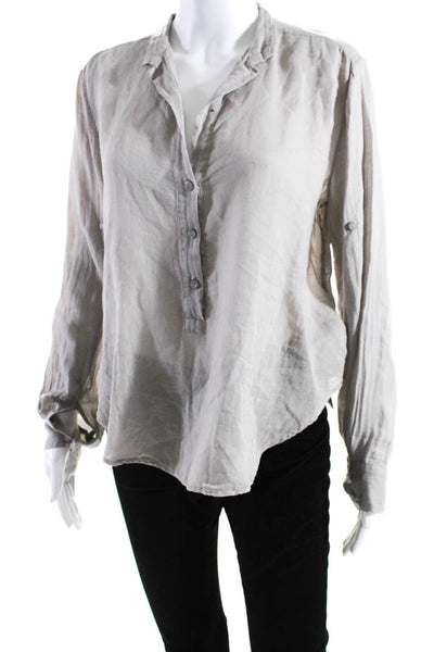 Enza Costa Womens Cotton Long Sleeve Button Up Pullover Blouse Top Gray Size 0