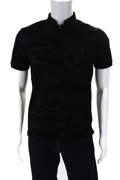 Sport The Kooples Mens Black Camouflaged Short Sleeve Slim Polo Shirt Size S