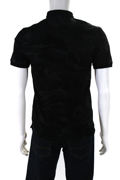 Sport The Kooples Mens Black Camouflaged Short Sleeve Slim Polo Shirt Size S