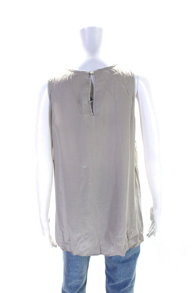 Clover Canyon Womens Floral Lace Striped Pleated Button Tank Blouse Beige Size S