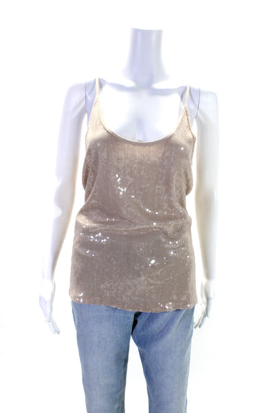 Chan Luu Womens Sequined Sleeveless Pullover Tank Top Nude Beige Size Small