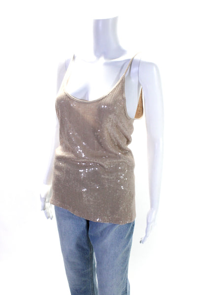 Chan Luu Womens Sequined Sleeveless Pullover Tank Top Nude Beige Size Small