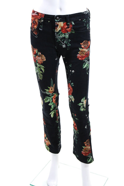 R13 Womens Cotton Kick Fit Floral Print Buttoned Bootcut Pants Black Size EUR25