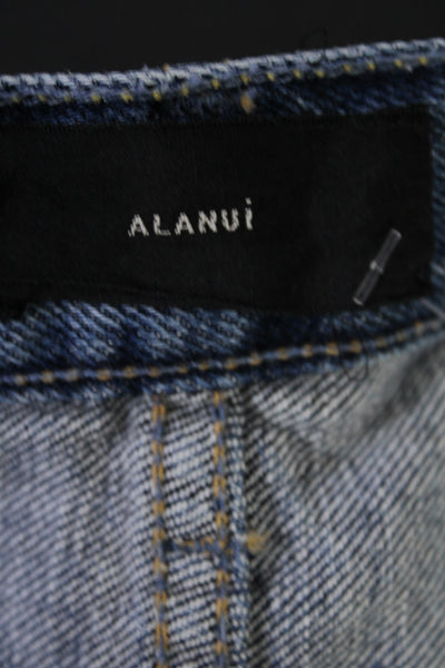 Alanui Womens Cotton Medium Washed Full Button Frayed Hem Shorts Blue Size EUR27