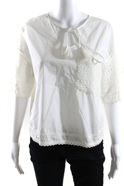 Derek Lam 10 Crosby Womens Cotton Short Sleeve Knit Trim Blouse White Size 6