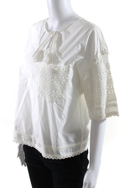 Derek Lam 10 Crosby Womens Cotton Short Sleeve Knit Trim Blouse White Size 6