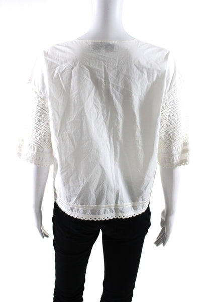 Derek Lam 10 Crosby Womens Cotton Short Sleeve Knit Trim Blouse White Size 6