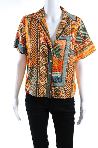 Haute Hippie Womens Short Sleeve Abstract Print Button Down Shirt Multi Size S