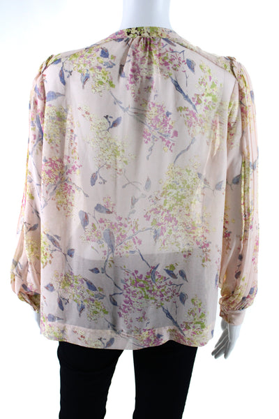 Philosophy Womens Floral Long Sleeve Pleated Button Down Blouse Pink Size XS