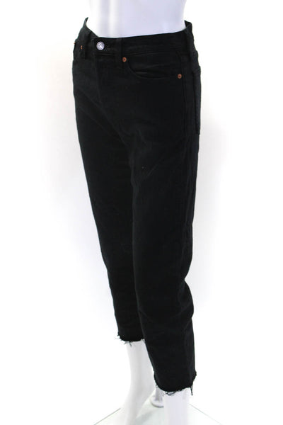 Levis Womens Cotton Five Pocket Button Fly Mid-Rise Tapered Jeans Black Size 25