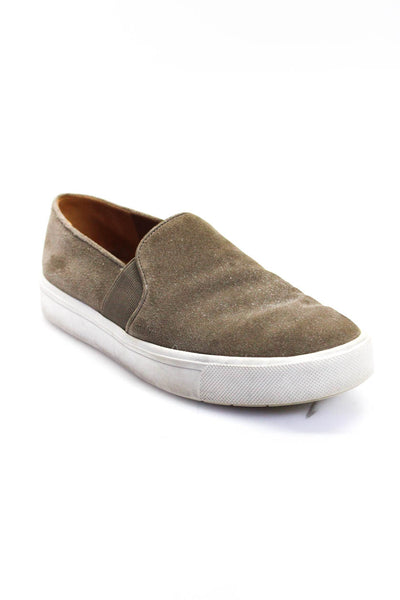 Vince Womens Suede Round Toe Slip On Low Top Sneakers Beige Size 6.5M