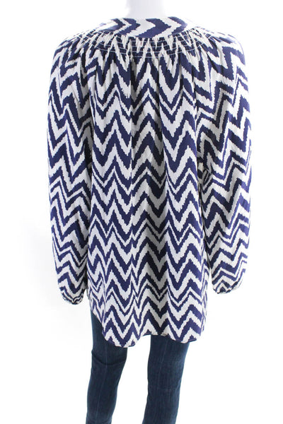 Lily Pulitzer Womens Silk Chevron Print V Neck Long Sleeve Blouse Purple Size L