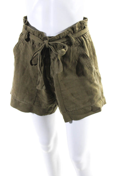 Joie Womens Mid Rise Belted Twill Shorts Olive Green Linen Size 2