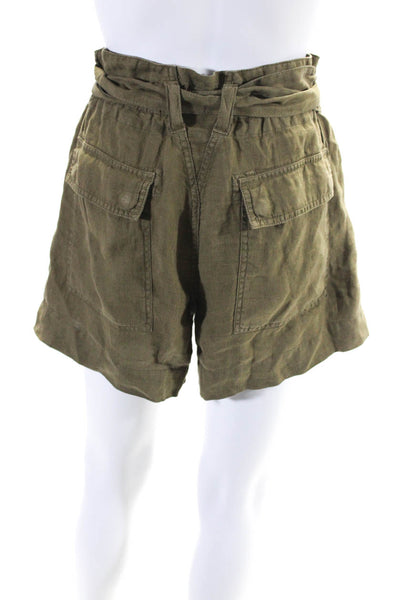 Joie Womens Mid Rise Belted Twill Shorts Olive Green Linen Size 2