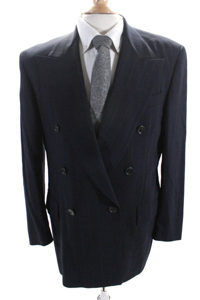 Mickey Spatz Mens Pinstripe Double Breasted Blazer Jacket Navy Blue Size 40