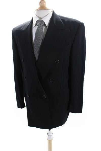 Mickey Spatz Mens Pinstripe Double Breasted Blazer Jacket Navy Blue Size 40