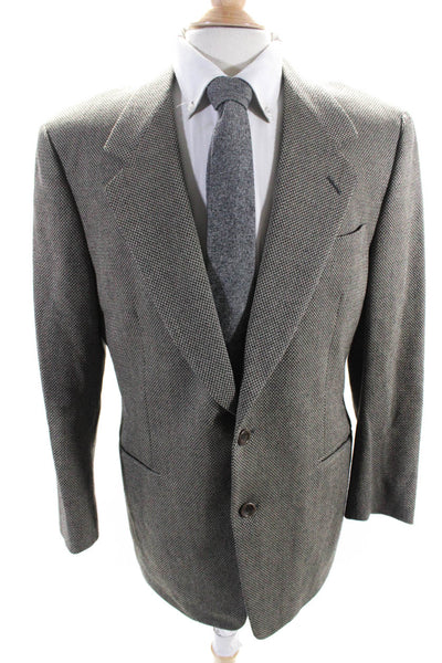 Canali Mens Woven Tweed Two Button Blazer Jacket Beige Black Size IT 50