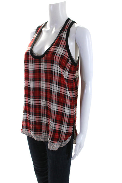 Joseph Women's Scoop Neck Sleeveless High Low Hem Plaid Tank Top Size M