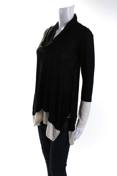 Splendid Womens Long Sleeves Turtleneck Blouse Black White Size Extra Small