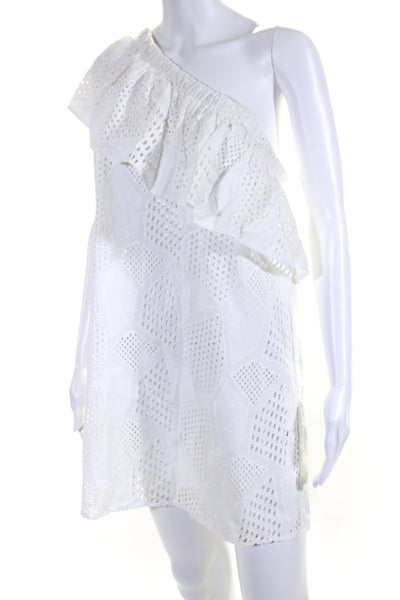 Milly Cabana Women's Asymmetrical One Shoulder Eyelet Mini Dress White Size M