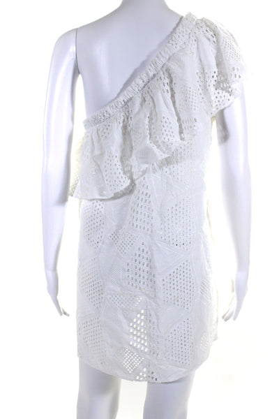 Milly Cabana Women's Asymmetrical One Shoulder Eyelet Mini Dress White Size M